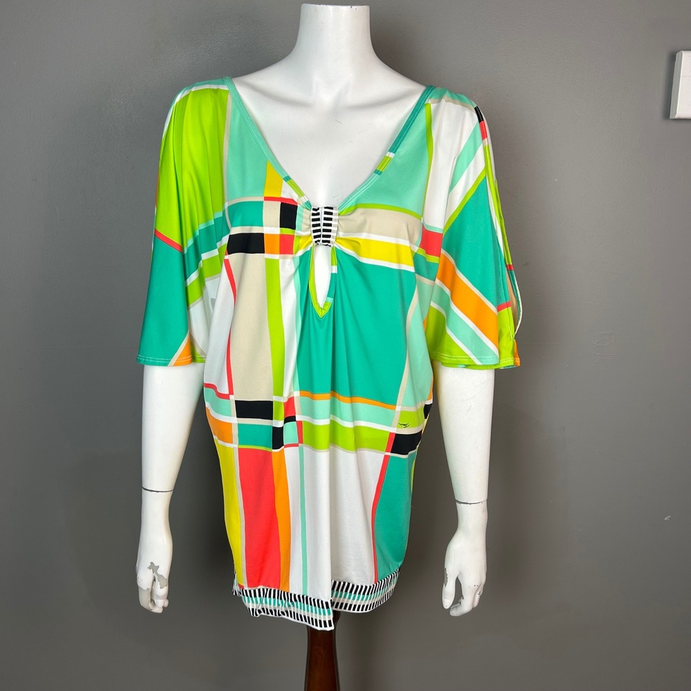 Trina Turk top beach coverup Small Geometric colorful beachy vacation dolman